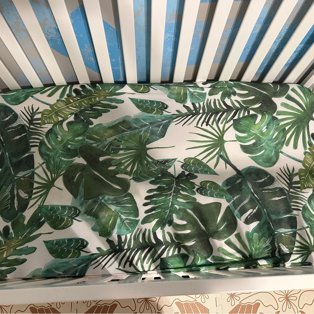 Tropical Leaf Print Crib Sheet-Bamboo from Etsy